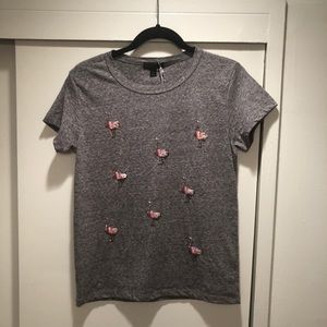 J. Crew Grey Size Large Flamingo T-shirt